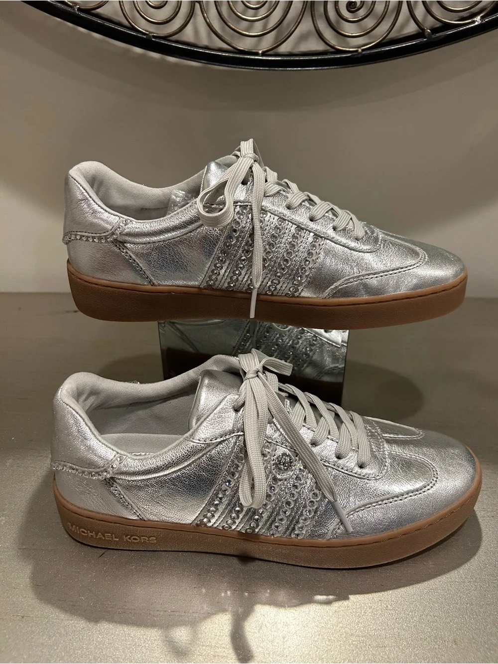 Michael Kors Metallic Silver Low-Top Sneakers with Gum Soles
